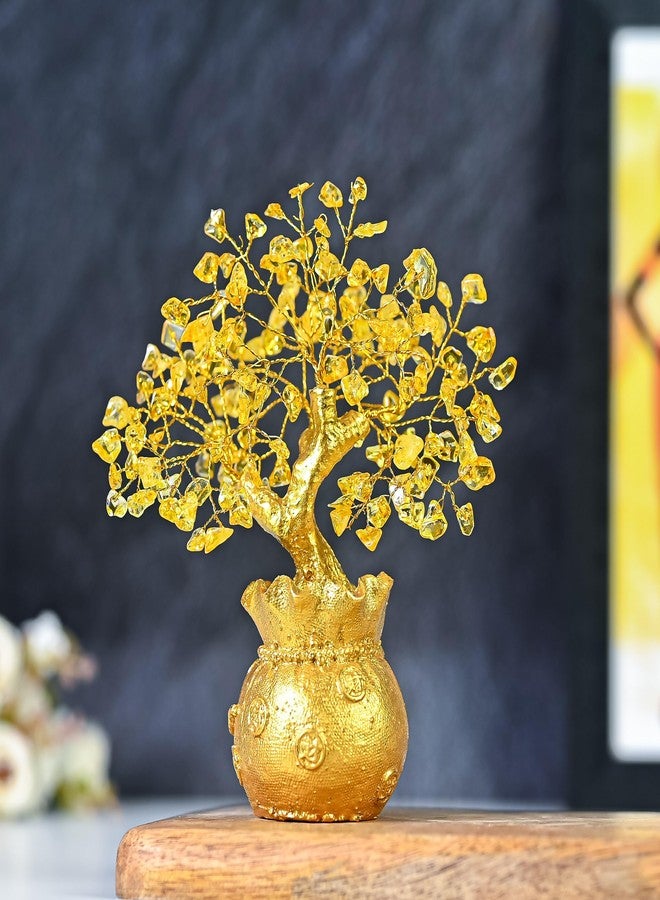 Crocon Lucky Feng Shui Citrine Tree - Crystal Tree of Life with Gold Base | Bonsai Money Tree for Prosperity, Positive Energy & Abundance | Healing Gemstone Home Decor & Rakhi Gift (7x3 Inch) - Image 1